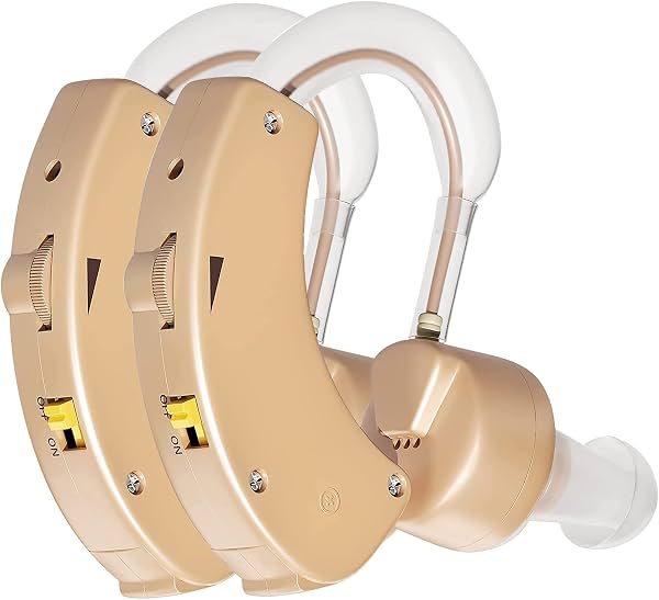 Audífonos retroauriculares, amplificador auditivo para adultos mayores, realzador de sonido mini para sordera leve a moderada (paquete de 2)