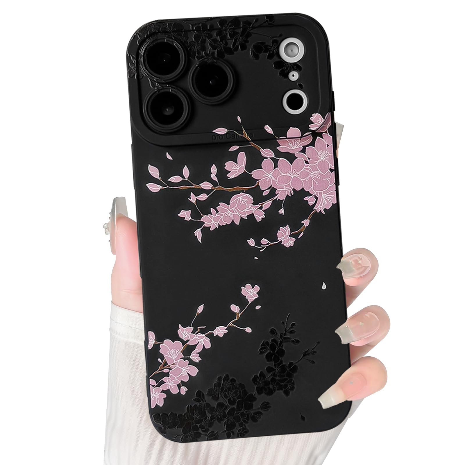 NITITOP Compatible with iPhone 17 Pro Max Case Cute Flower - Black Pink