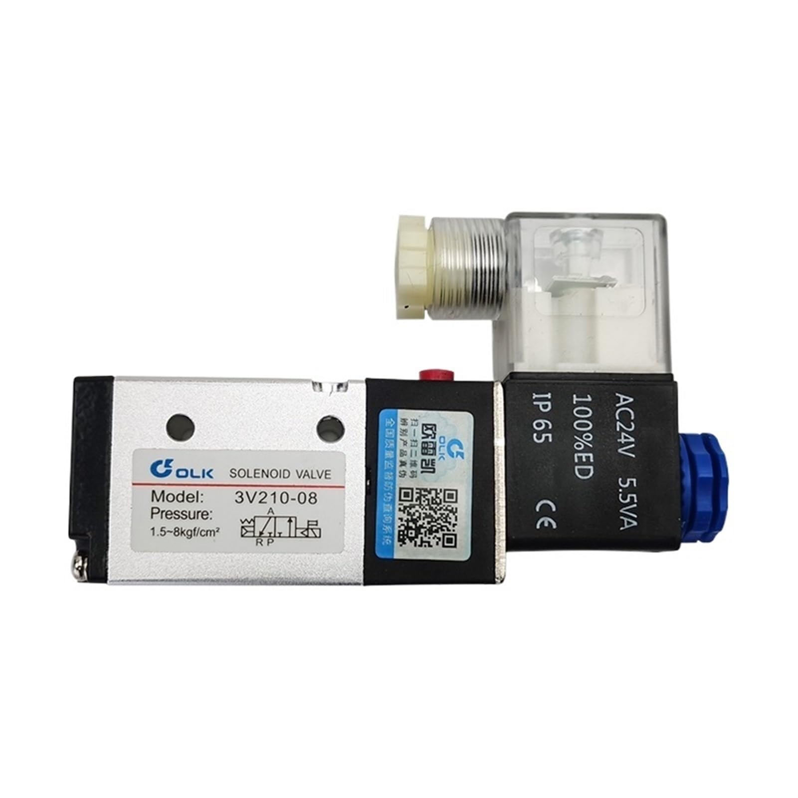 3V210-08 Pneumatyczny elektryczny zawór elektromagnetyczny, 3-drożny 2-pozycyjny zawór elektromagnetyczny gazu, 12 V, 24, 220, cewka, wolt, przyłącza węża (3V210 08 AC24V, z złączkami 10 mm)