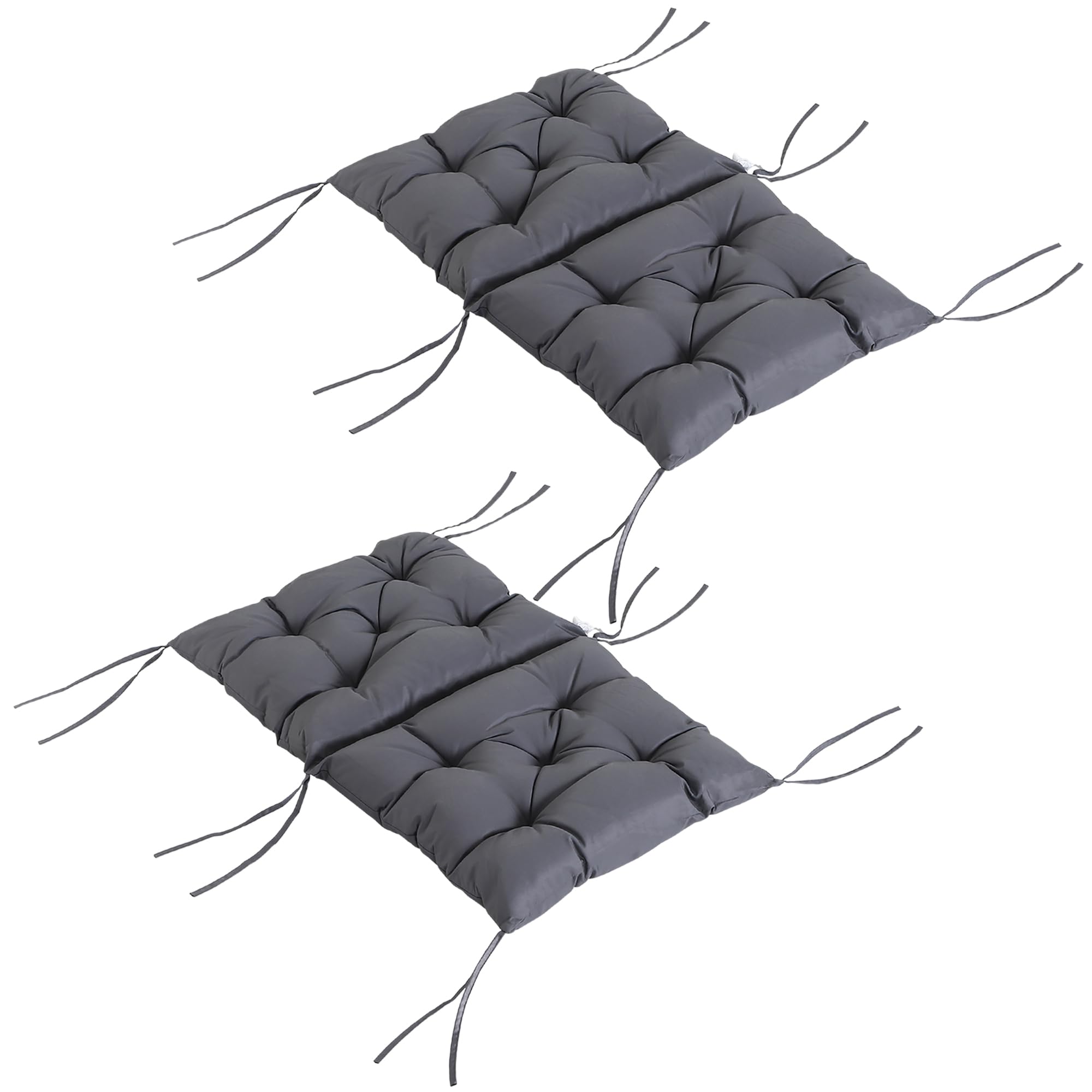 Outsunny Conjunto de 2 Cojines para Silla Terraza 98x50x8 cm Gris Oscuro | Colchones de Banco con Respaldo, 6 Cordones de Fijación, para Jardín Terraza Balcón