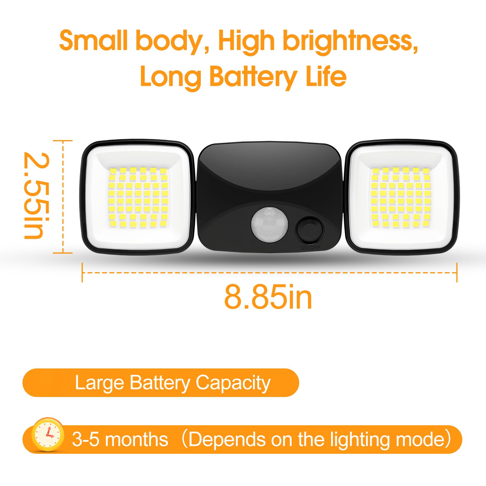 Wiederaufladbares kleines batteriebetriebenes Bewegungsmelder-Licht, 1500 lm und 3000 lm, hohe Helligkeitsmodi, USB-Aufladung, LED-Flutlicht für den Außenbereich, für Garage, Eingänge, Hof