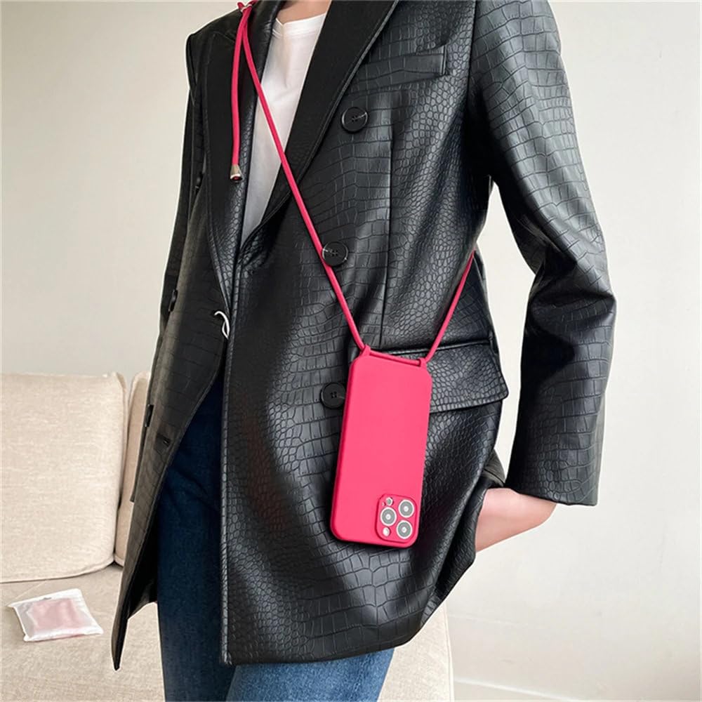 Naszyjnik Crossbody Smycz Pasek Silikonowy Płynny Etui Do iPhone'a 15 13 11 12 14 Pro Max XS XR X 8 7 Plus Miękkie Cukierkowe Etui, Kamelia Czerwona, Do iPhone'a 15 Pro
