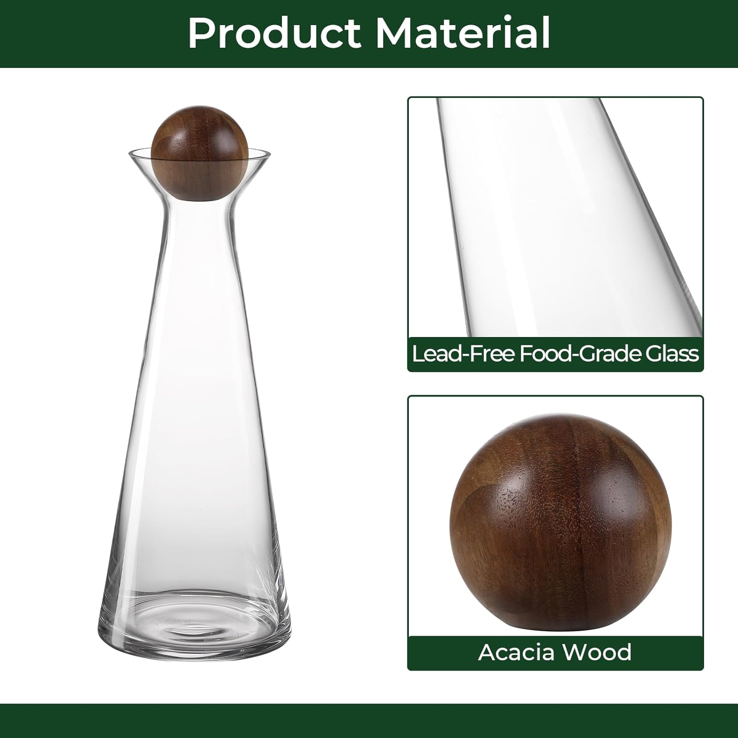 Wine Decanter with Acacia Wood Stopper, 37oz Lead-Free Crystal Wine Decanter - Hand-Blown Aerating Wine Carafe, Ideal for Intimate Nights Wine Lovers Gifts (1000ml)