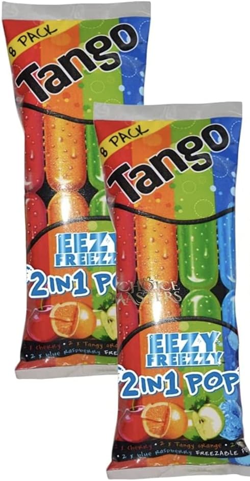 2 Pack Tango Eezy Freezzy 2-in-1 Ice Pops Frozen Lollies Drumsticks 2 x (8 x 75ml) - 16 In Total - Gluten Free, Suitable for Vegetarians, Kosher Approved