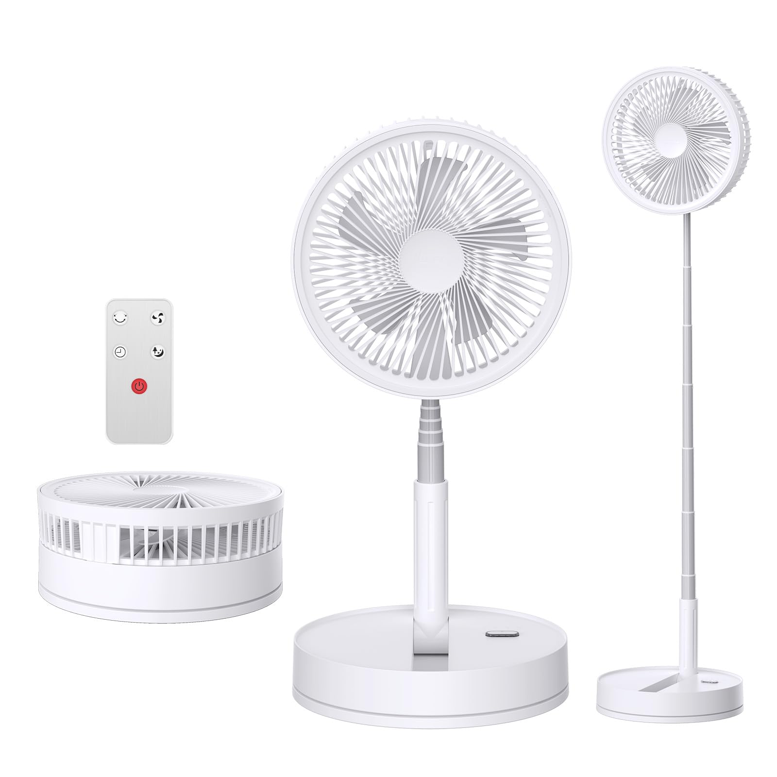 BEOSIOR Portable Oscillating Standing Pedestal Fan with Remote Control, 8000mAh Rechargeable Battery USB Powered Floor Fan, Height Adjustable Foldable Desk Table Fans for Home Office Camping (White) — image 1