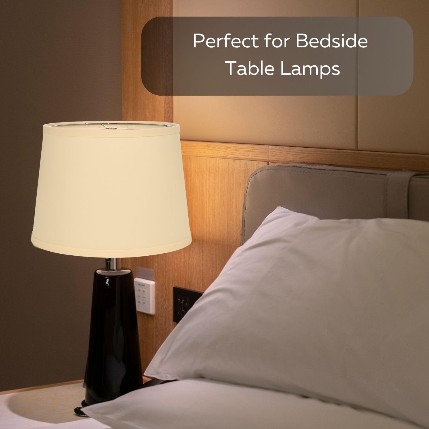 Beige Bedside Lamp Shades Set of 2 Replacement, Fabric Lampshades for Table Lamps Floor Lamps, Medium Lampshades 10� Top x 12� Bottom x 9� High, Drum Lampshades, Lamp Shade Harp Holder Included