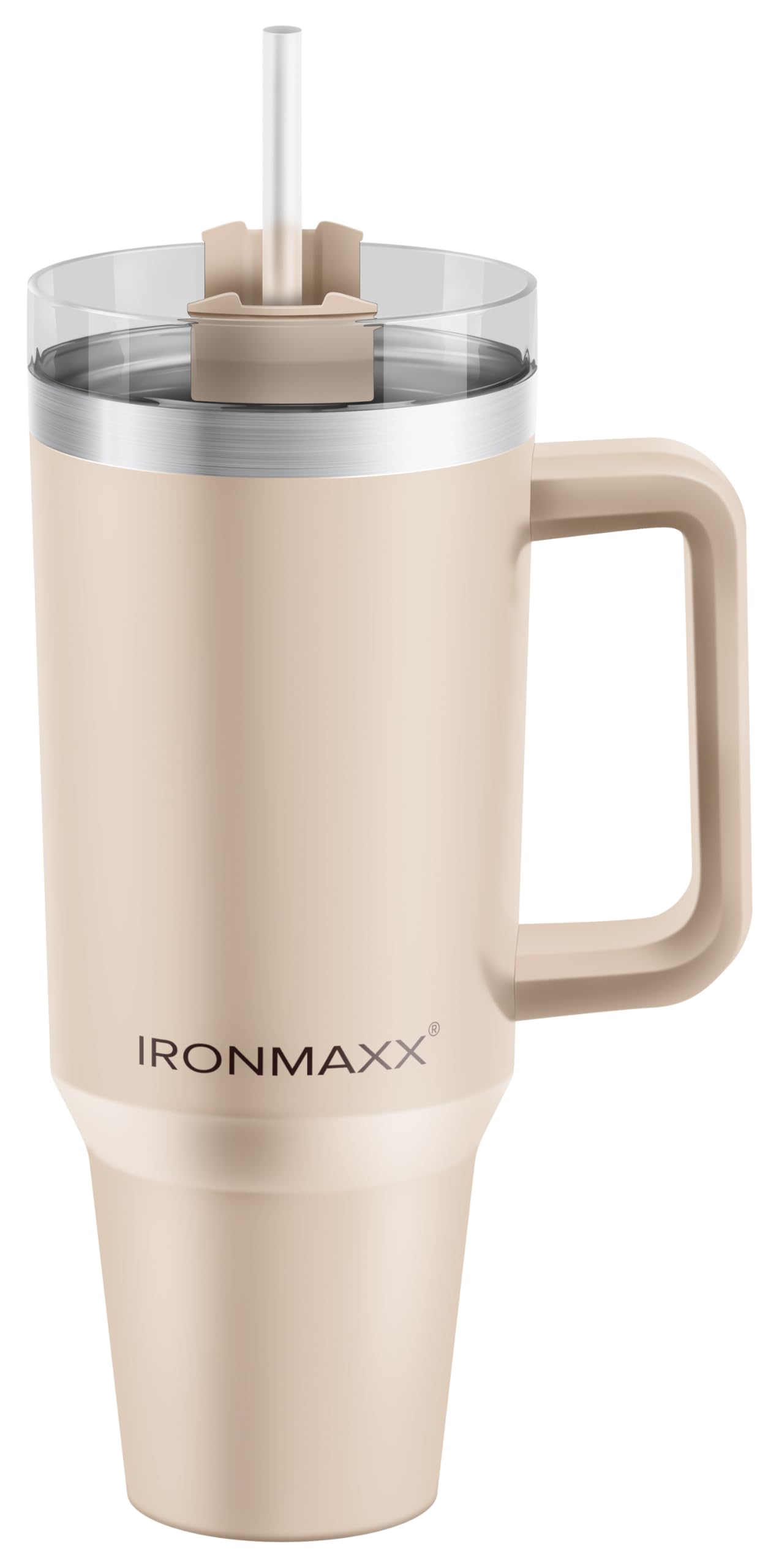 IronMaxx Cup mit Griff - Olive Grün 1,2L | avec paille incluse | Design moderne et épuré en acier inoxydable | Isolation double paroi | Maintient les boissons chaudes et froides
