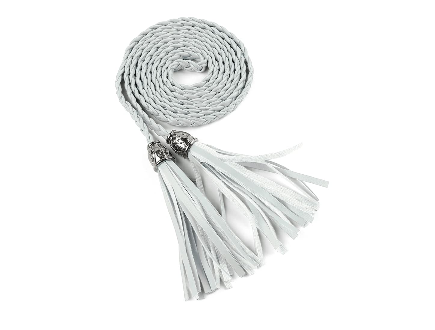 sourcing map Women's Tassel Braided Belts Skinny Woven Waist Belts for Skirt Dress Silver 132 cm/52 inches