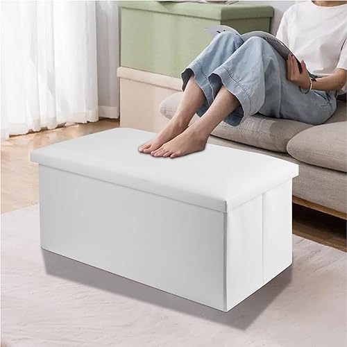 Miniatura 8 de ECOMEX Banco otomano plegable de almacenamiento banco otomano plegable de 30 pulgadas con bandeja baúl de almacenamiento largo de piel sintética