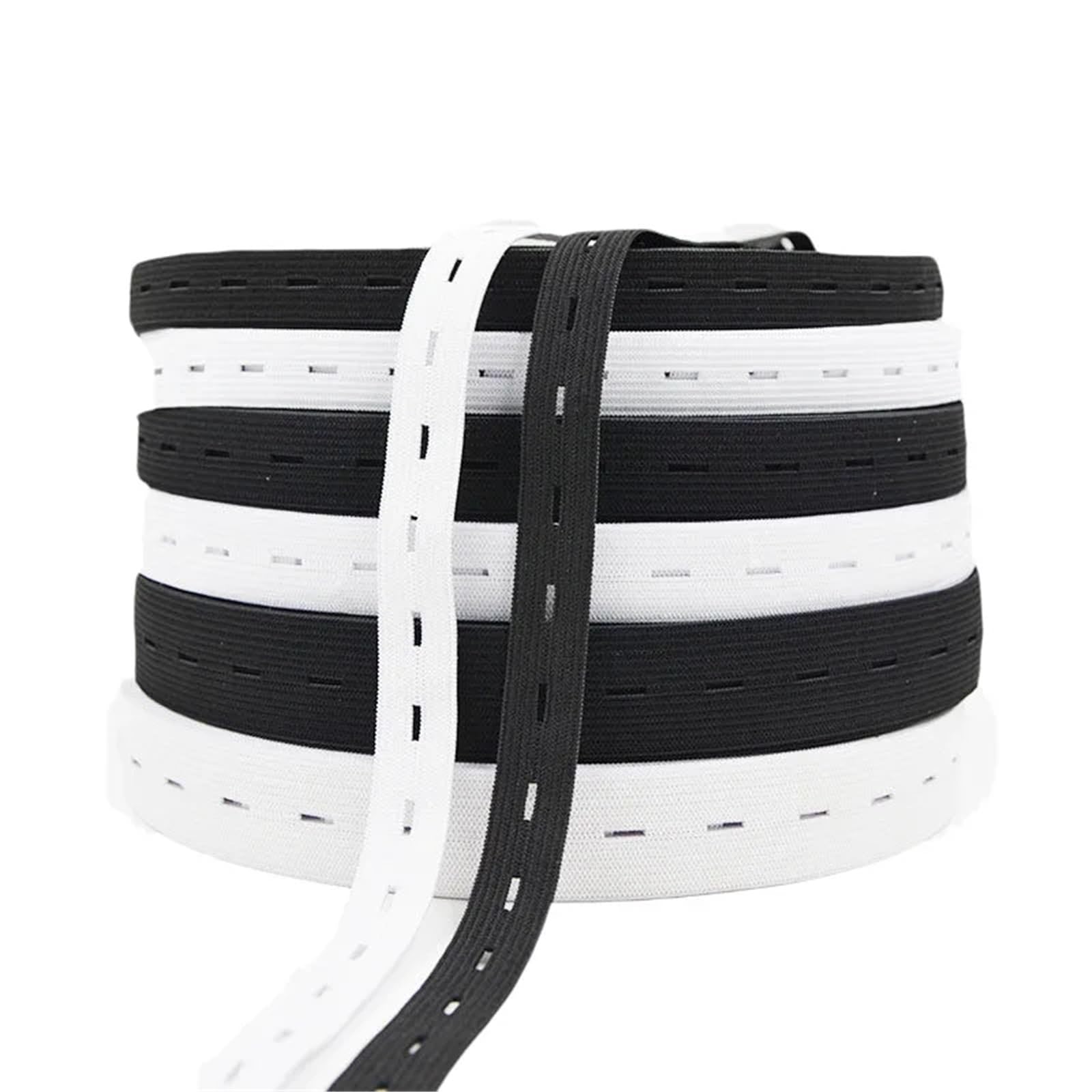 Elástico para coser 8 Uds accesorios de costura DIY 15mm 20mm 25mm 30mm agujero botón banda elástica blanco negro ojal pantalones cintura ajustable 5 metros(25mm black)