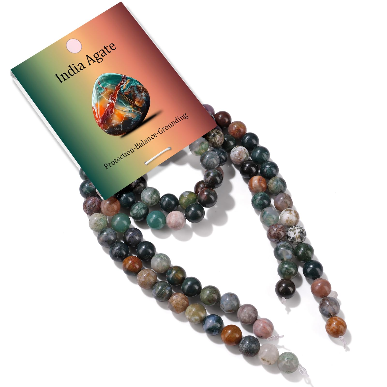 Risyfjew - 100 cuentas de ágata india natural de 8 mm, piedras preciosas redondas sueltas para la fabricación de joyas, cuentas de cristal de chakra para pulseras, collares, pendientes, suministros para hacer 100 hebras