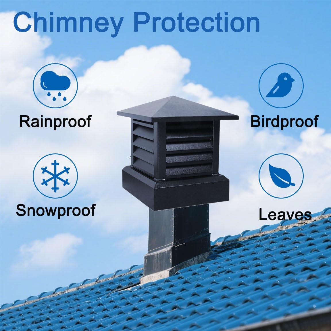 escape sombrerete de chimenea 25-45 cm, chimenea lluvia cubierta de chimenea para exterior, conducto de chimenea Sombrerete para Ventilación, Aleación de aluminio Cuadrado sombrerete de chimenea, fl