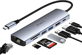 USB C Hub Multiport Adapter, KOZYC 7 in 1 USB C Hub with HDMI 4K 60Hz, 1Gbps Ethernet, 100W PD Charging, 2 USB 3.0 5Gbps Data, SD/TF Card Slots Port, for MacBook Air/Pro, XPS13/15, Dell, Steam Deck