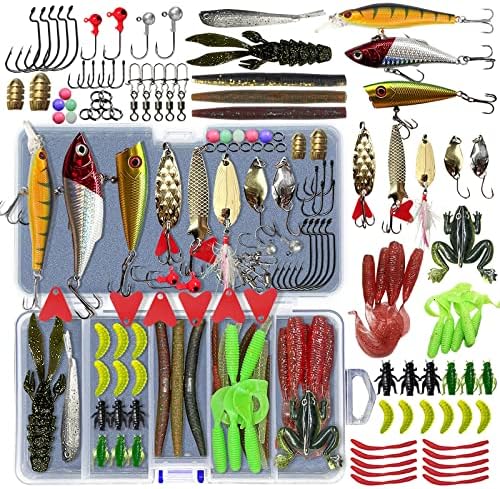 UperUper Fishing Lures Kit Set, Baits Tackle Including Crankbaits, Topwater Lures, Spinnerbaits, Worms, Jigs, Hooks, Tackle Box and More Fishing Gear Lures for Bass Trout 87pcs