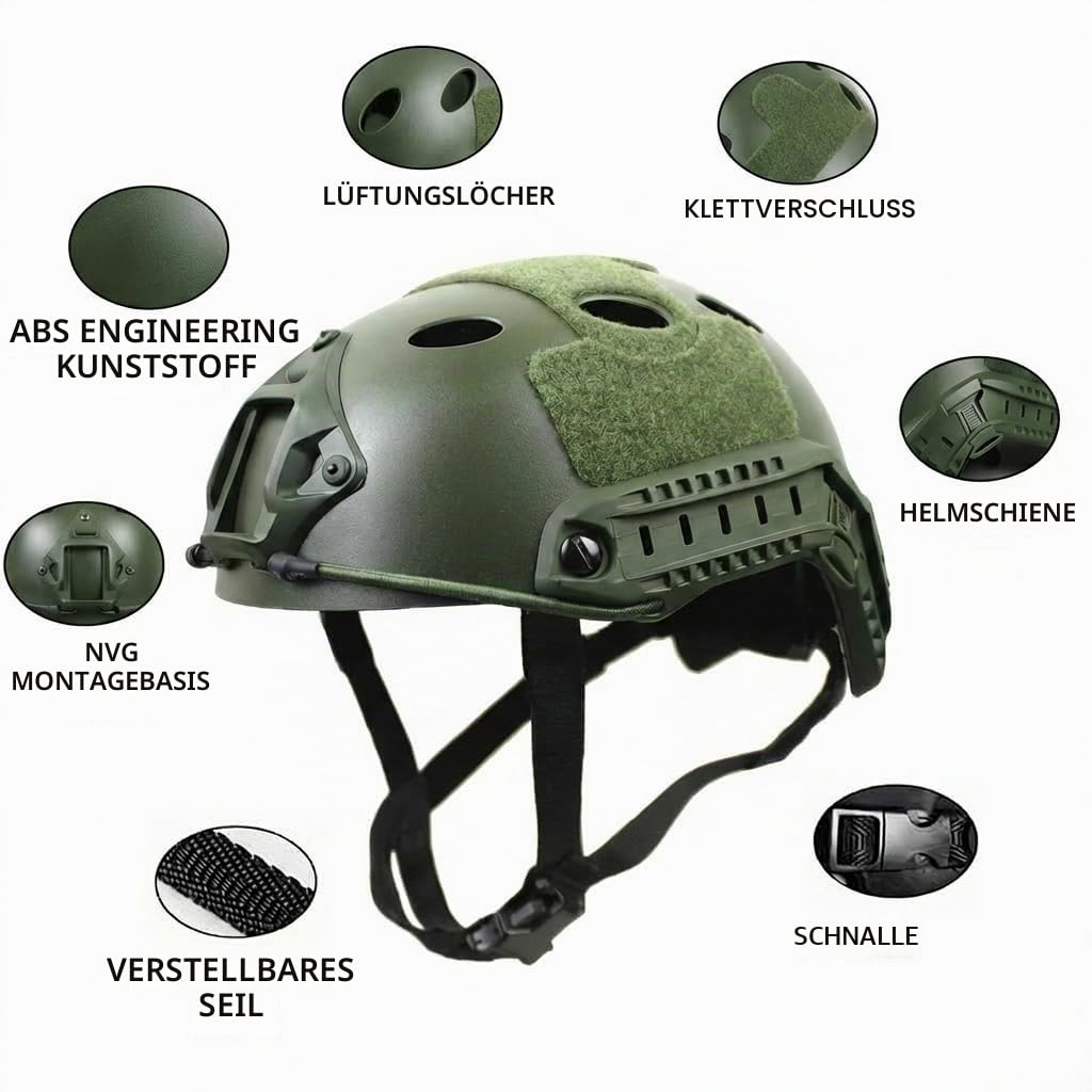 PJ Tactical Paintball Airsoft Helm Fast Militärhelm mit NVG-Halterung und seitlicher Führungsschiene