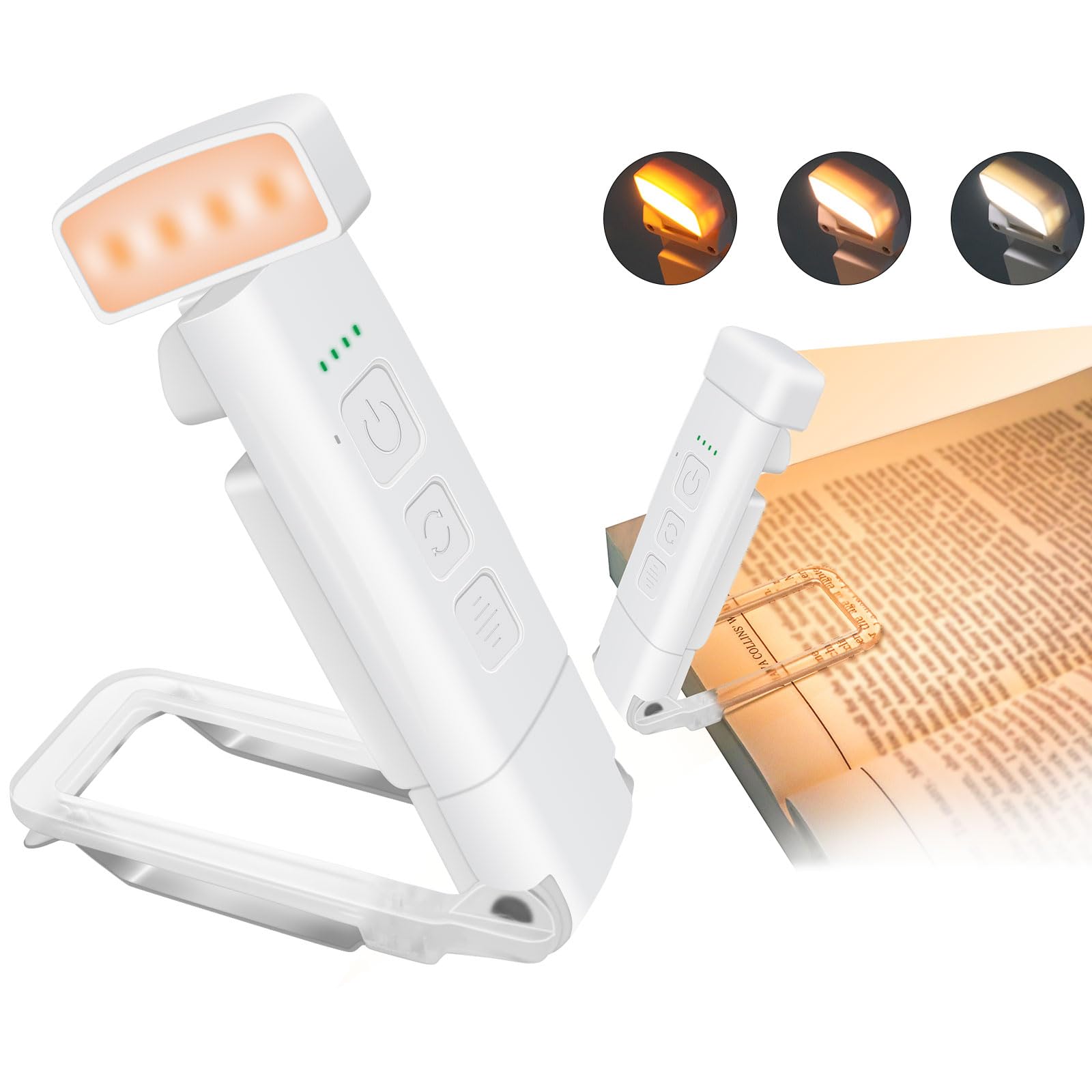 SCNNC Blanca 9 LED Luz de Lectura Recargable USB con Temporizador, 3 Colores y 5 Brillos Regulable Lampara de Lectura LED con Pinzas, Lámpara de Lectura LED Regalo para Amantes del Libro, 1 Pieza
