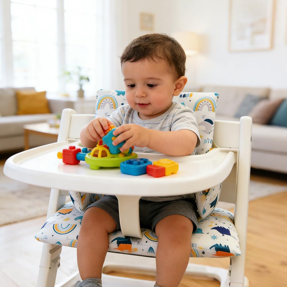 Cuscini per Seggiolone Tripp Trapp Stokke, ADDLIVE 2 Metodi di Installazione, Sfoderabili e Lavabili, Fissati con Velcro, (Regno dei dinosauri)