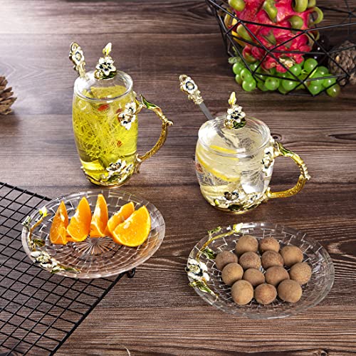 Lantree Unique Tea Cups Mother's Day Gift Enamels Flower Glass Coffee Mug With Spoon Jasmine Cups Birthday Christmas Gift For Women 12Oz #TOP3