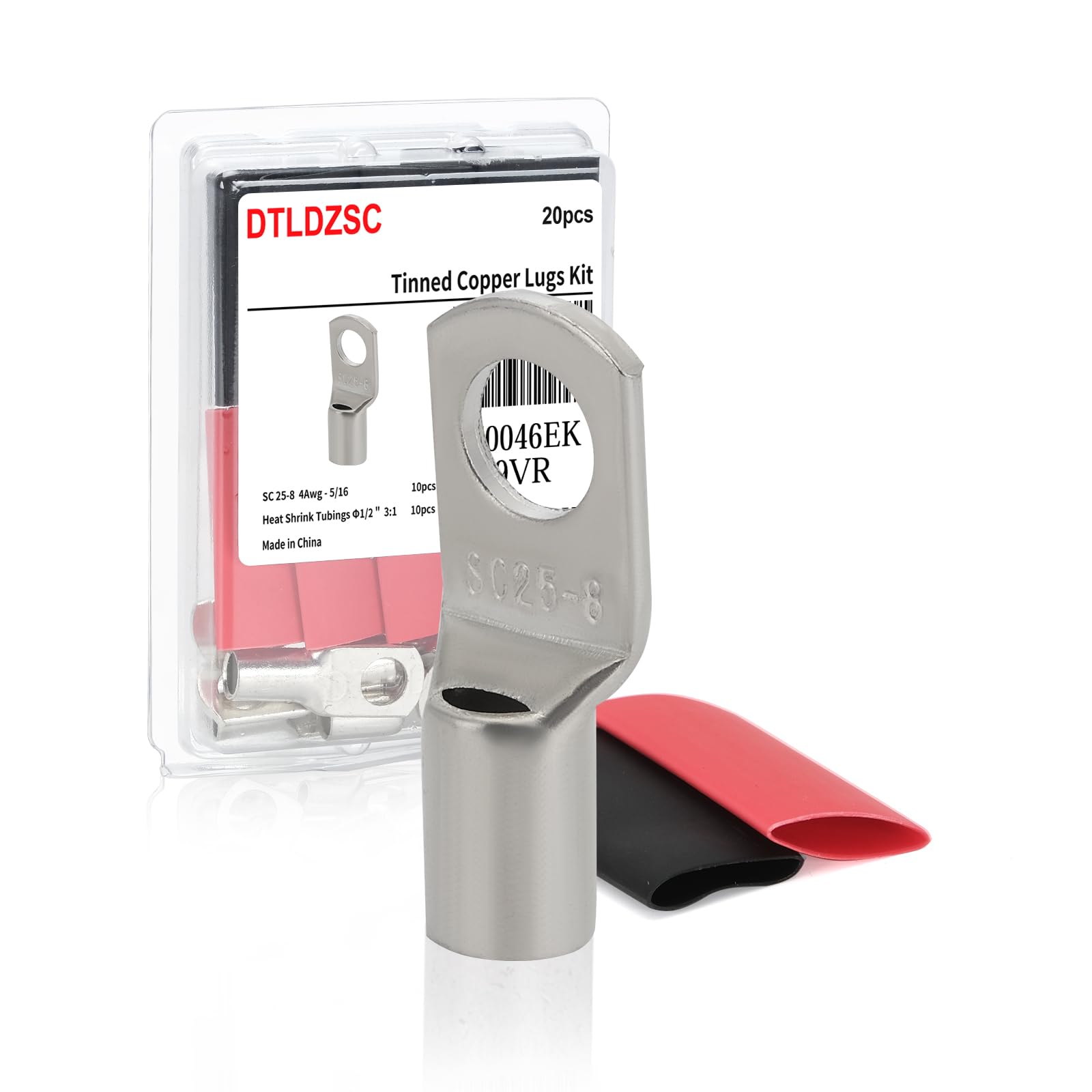 DTLDZSC Thick Copper Electric Wire Lugs,10Pcs Tinned Copper Gauge 4Awg-5/16(M8) Ring Heavy Duty Battery Cable Lugs Ends Ring Terminals Connectors with