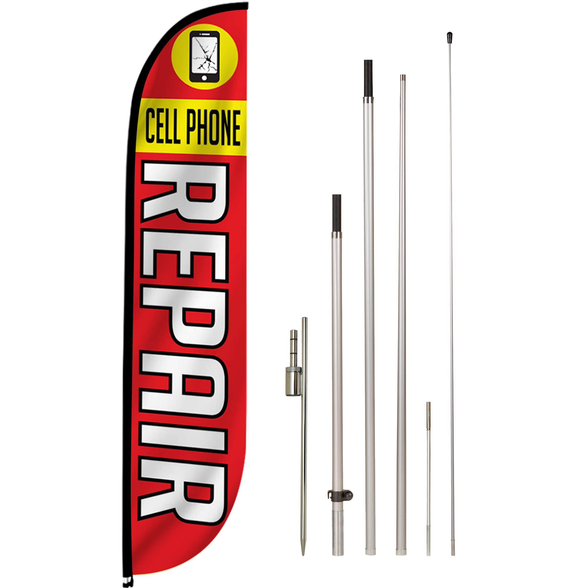 LookOurWay Cellular Themed 12-Feet Tall Feather Flag Complete Set with Poles & Ground Spike