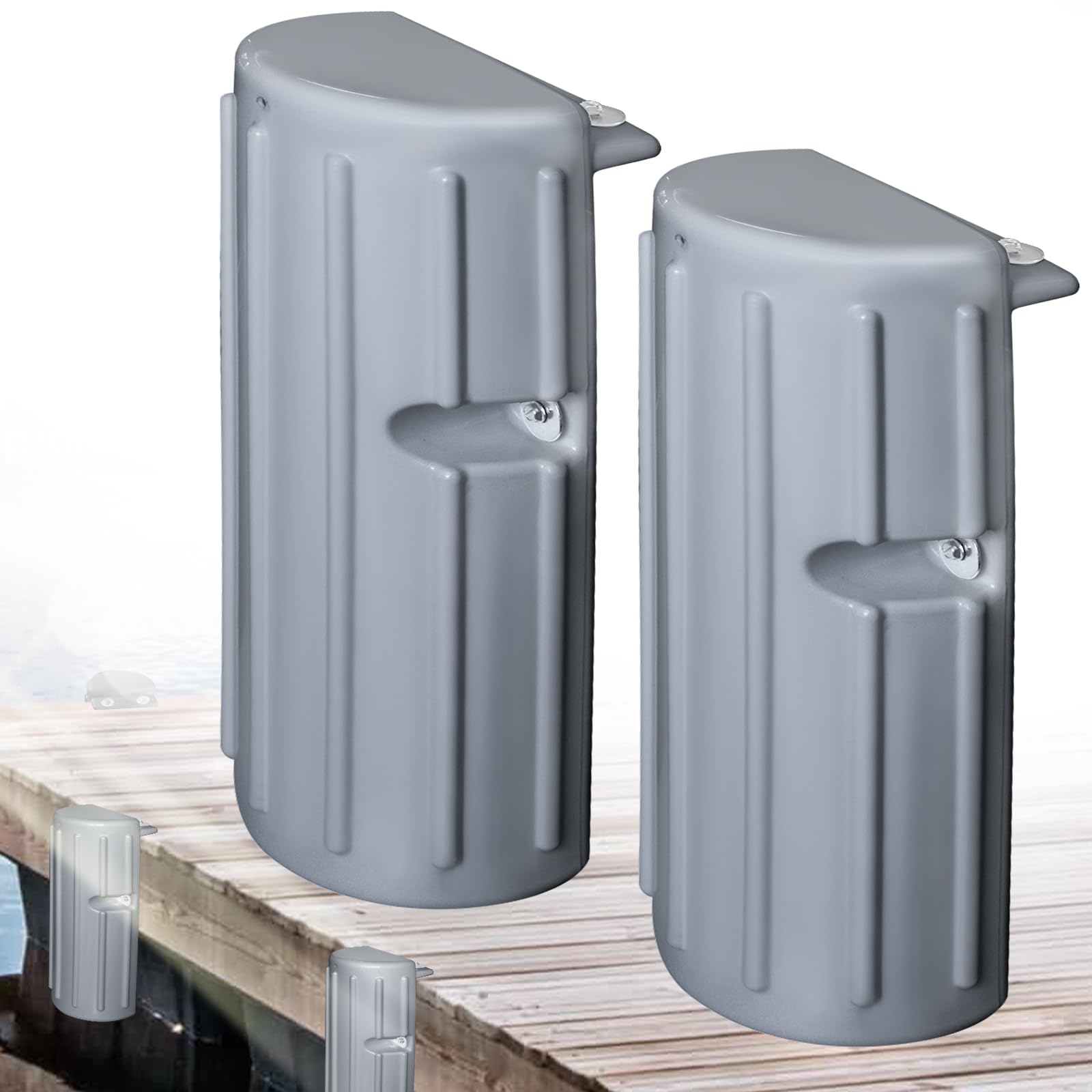 Dock Bumpers Fenders,Boat Dock Bumpers for Edge or Side,Marine Fender Guard,Vertical Protection,Soft Durable Construction,Includes Mounting Hardware,2Pack-Gray