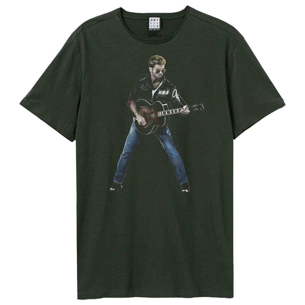 Amplified George Michael Portrait Charcoal L Cotton Crew Neck Graphic Tee