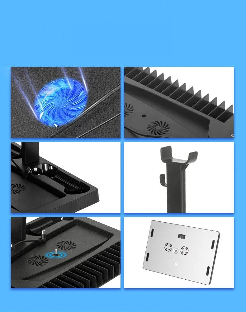 Estación de carga multifuncional para controlador PS5 con LED, base de refrigeración multifuncional, estación de carga dual para PS5 con soporte para auriculares (negro, PS5) IV-P5246