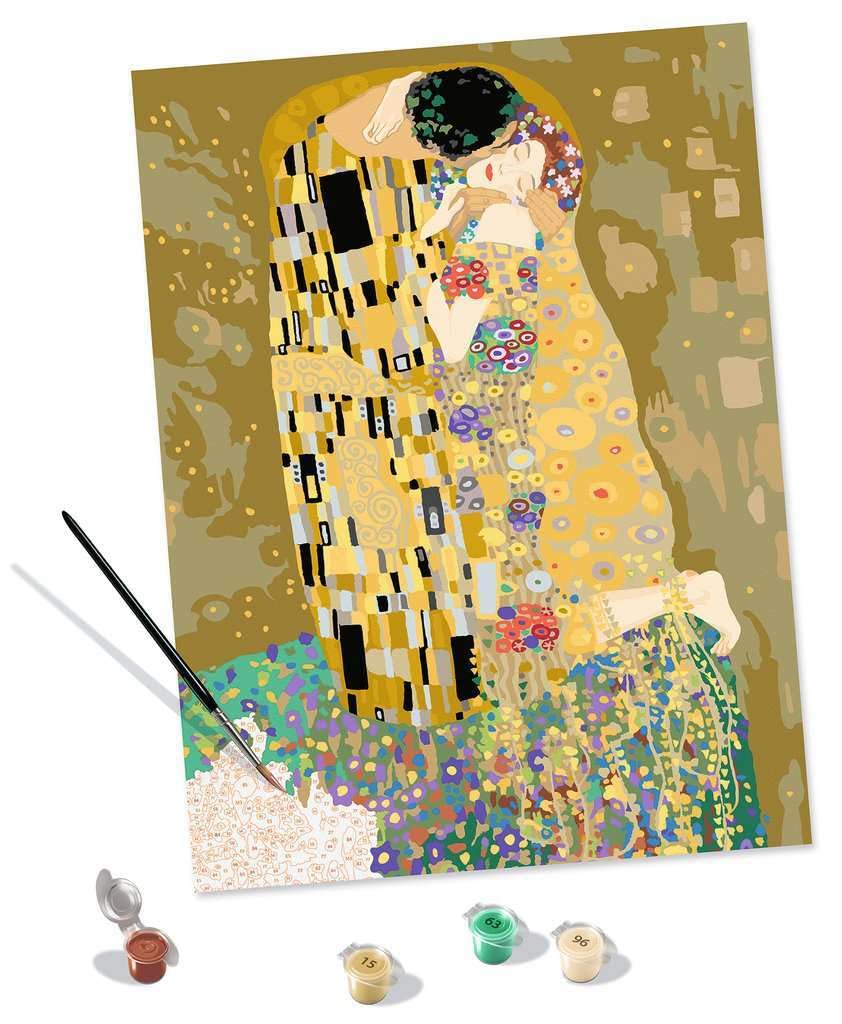 Ravensburger CreArt: Klimt Il bacio – Dipingere con i Numeri Adulti, Attività Creativa e Rilassante, Kit Pittura con Pennello e Colori Inclusi, 30 x 40 cm, Idee Regalo
