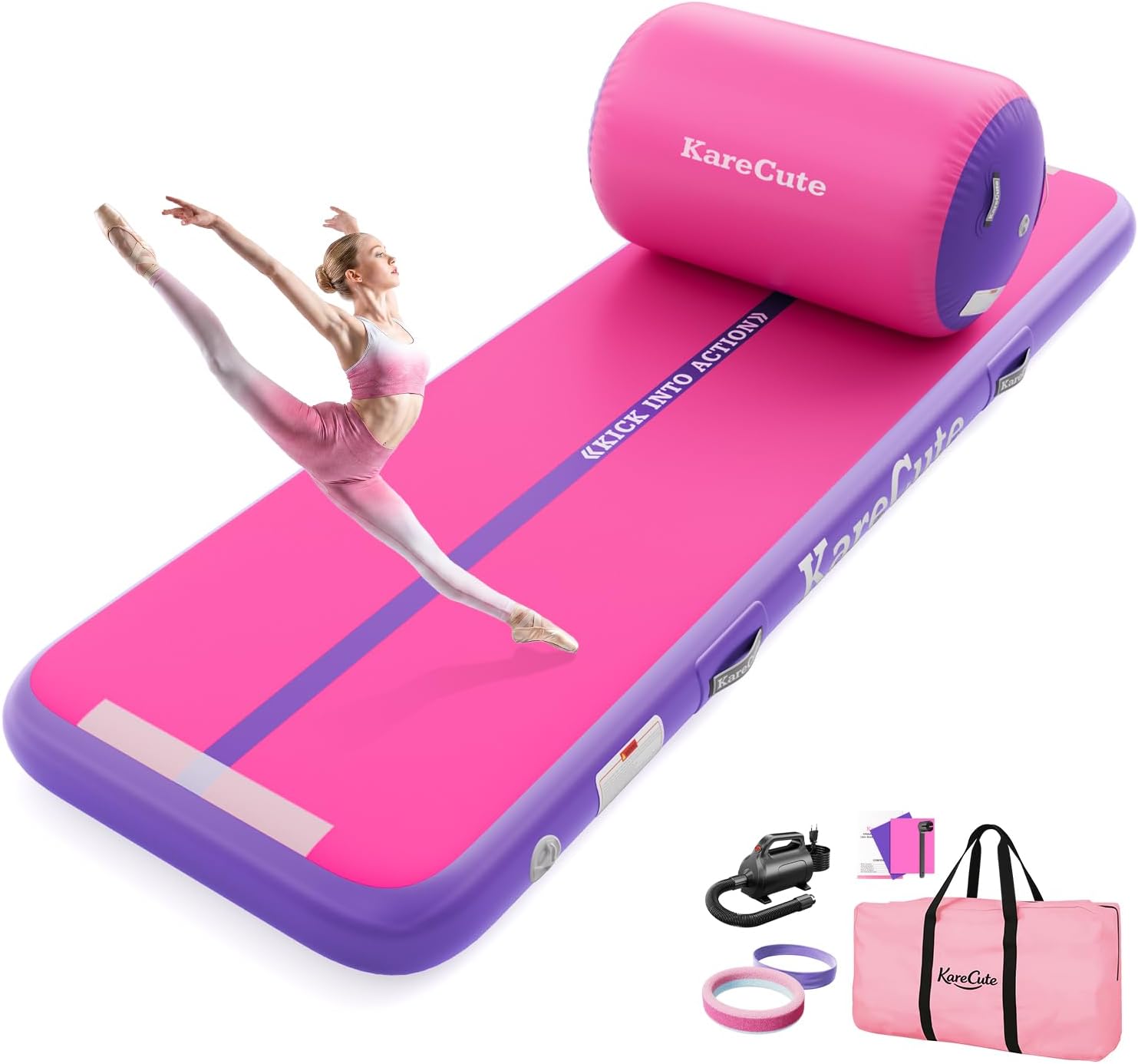 Inflatable Gymnastics Mat, Air Barrel Roller & Tumbling Track Octagon Equipment for Kids, Cheerleading & Back Handspring Training for Home/Gym/Outdoor/Yoga
