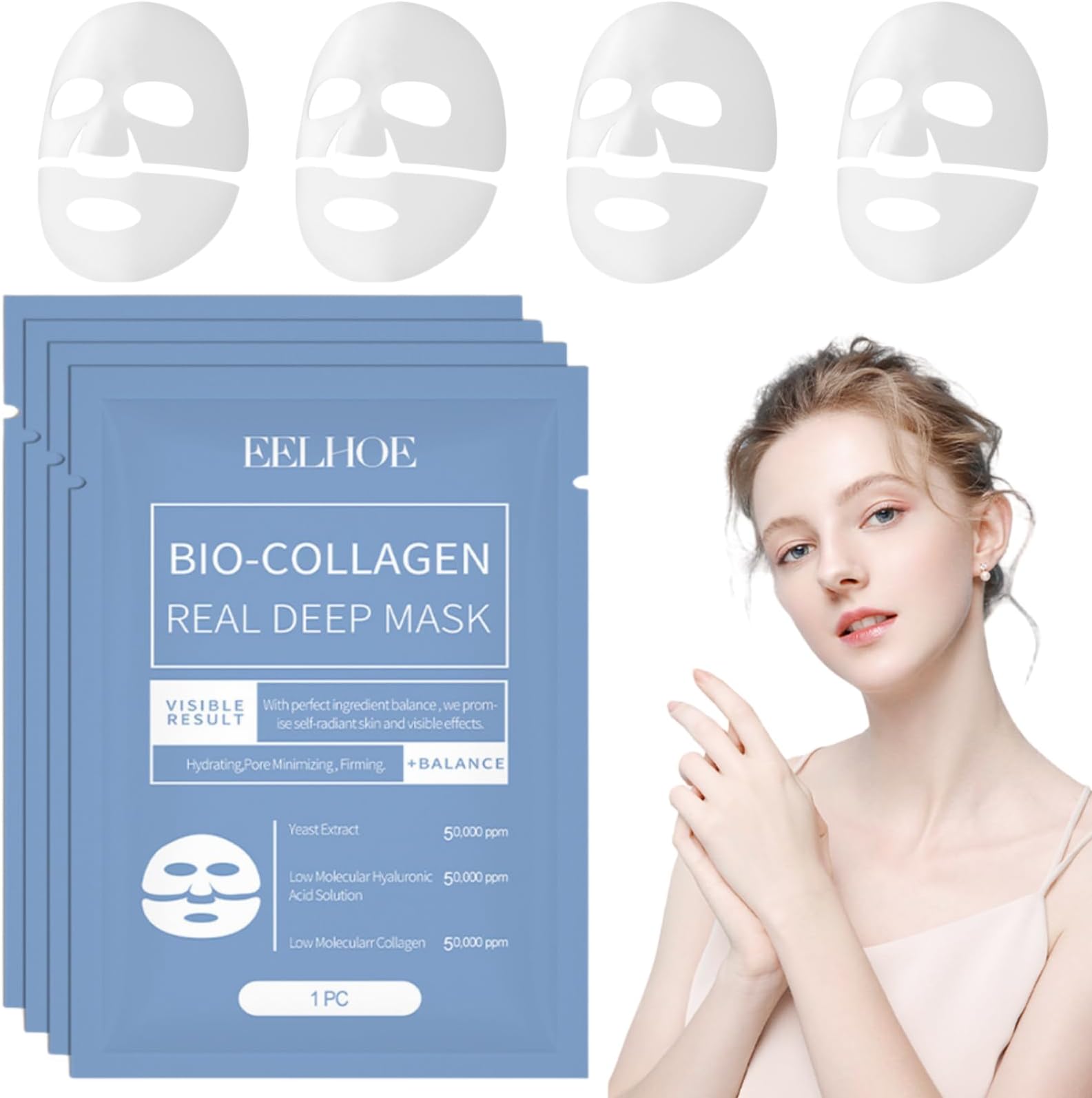 TTYRBF4PCS Skinqueen Bio Collagen Face Mask, Anti Wrinkle Mask,Collagen Mask,Collagen Mask Glass Skin,Deep Collagen Mask