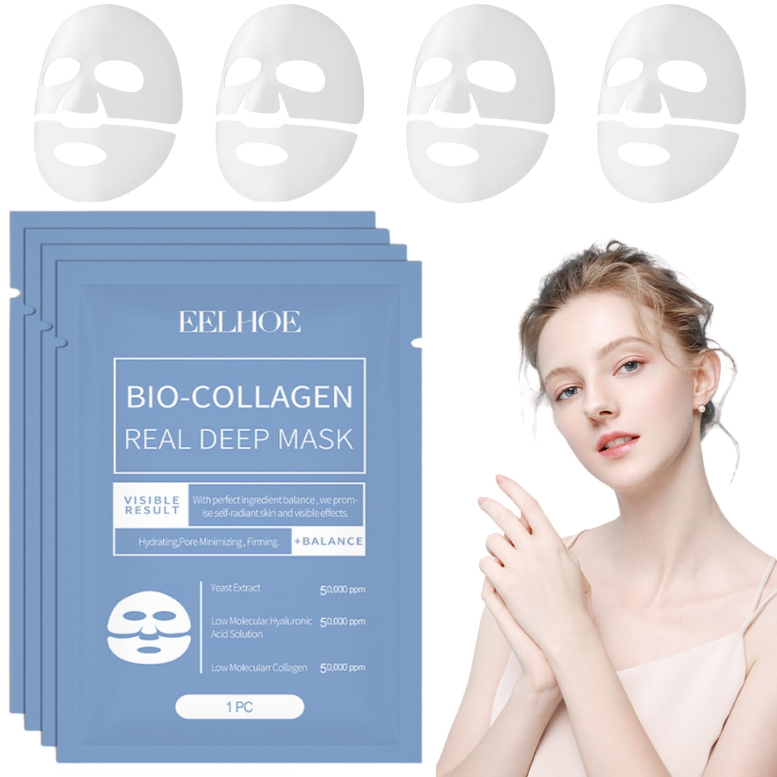 TTYRBF4PCS Skinqueen Bio Collagen Face Mask, Anti Wrinkle Mask,Collagen Mask,Collagen Mask Glass Skin,Deep Collagen Mask