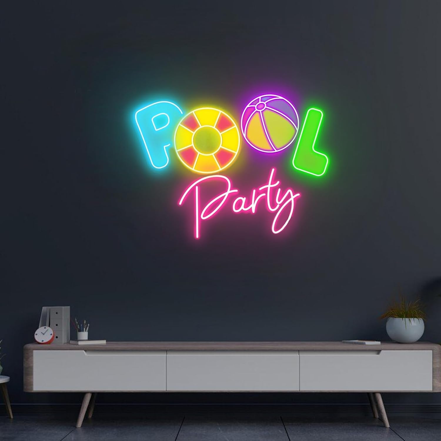 Pool Party Neon Sign 20 inches LED Summer Neon Lights Business Wall Decor for Home Bedroom Living Room Holiday Hotel Party Decorations