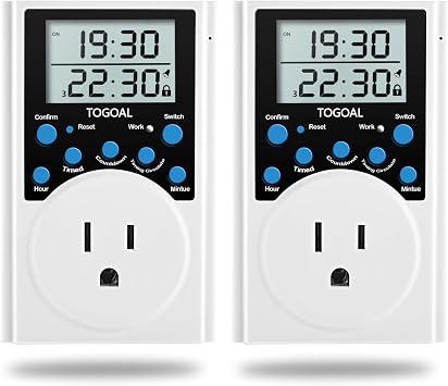 Digital Infinite Repeat Cycle Timer Plug with Countdown and 24 Hour Daily on-Off Programs for Electrical Outlets, Lights, Hydroponic Pumps 120V, 15A [2 Pack]