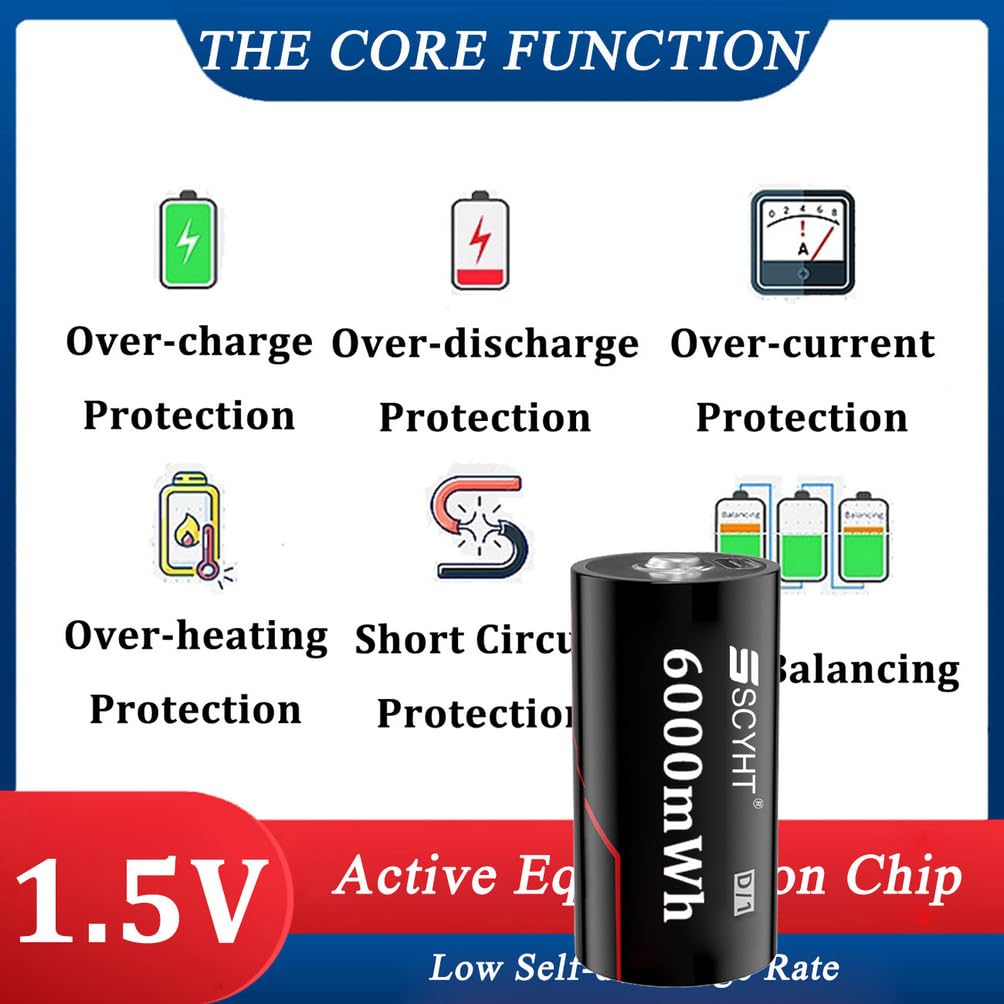 Batteria agli ioni di litio 1,5 V Batteria ricaricabile 6000 mWh Batterie al litio con cavo di tipo C per torce elettriche, dispositivi domestici e ufficio,1.5v6000mwh 4pack