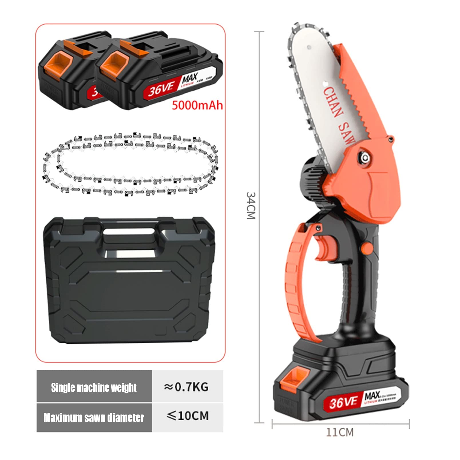 4 Pulgadas Mini Motosierra Batería Sin escobillas,Sierra Eléctrica Inalámbrica Portátil,con Batería Recargable para Cortar Madera, Tijeras De Podar, Patio, Hogar y Jardín(2 Cadena,2 Bateria)