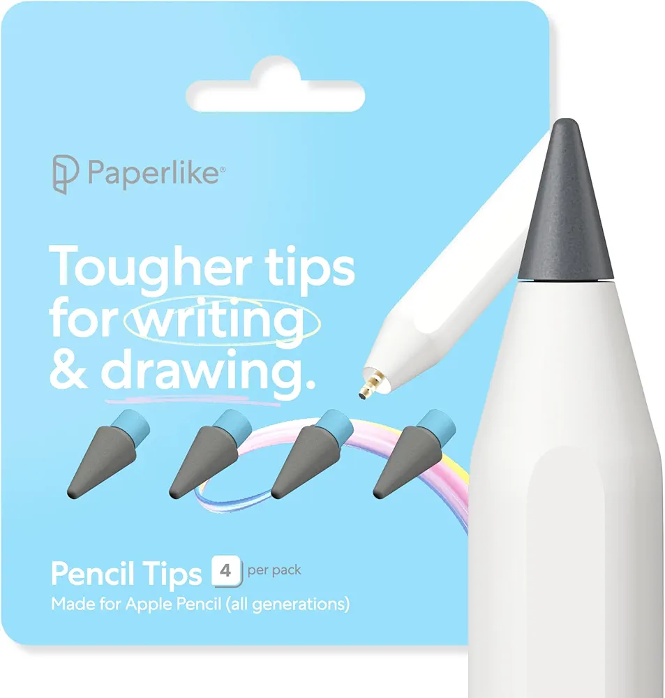 Paperlike Pencil Tips (x4) pour Apple Pencil 1re/2e gén., USB-C & Pro – 10x Plus durables, avec contrôle Subtil sur la Protection d’écran Effet Papier