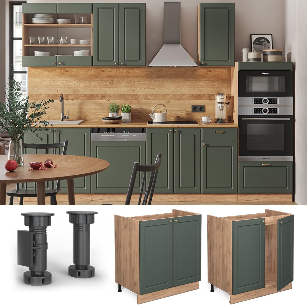 Vicco Mobile lavello cucina Fame-Line, Verde-oro rustico, 80 cm senza piano di lavoro, per la combinazione con altri moduli della serie Fame-Line