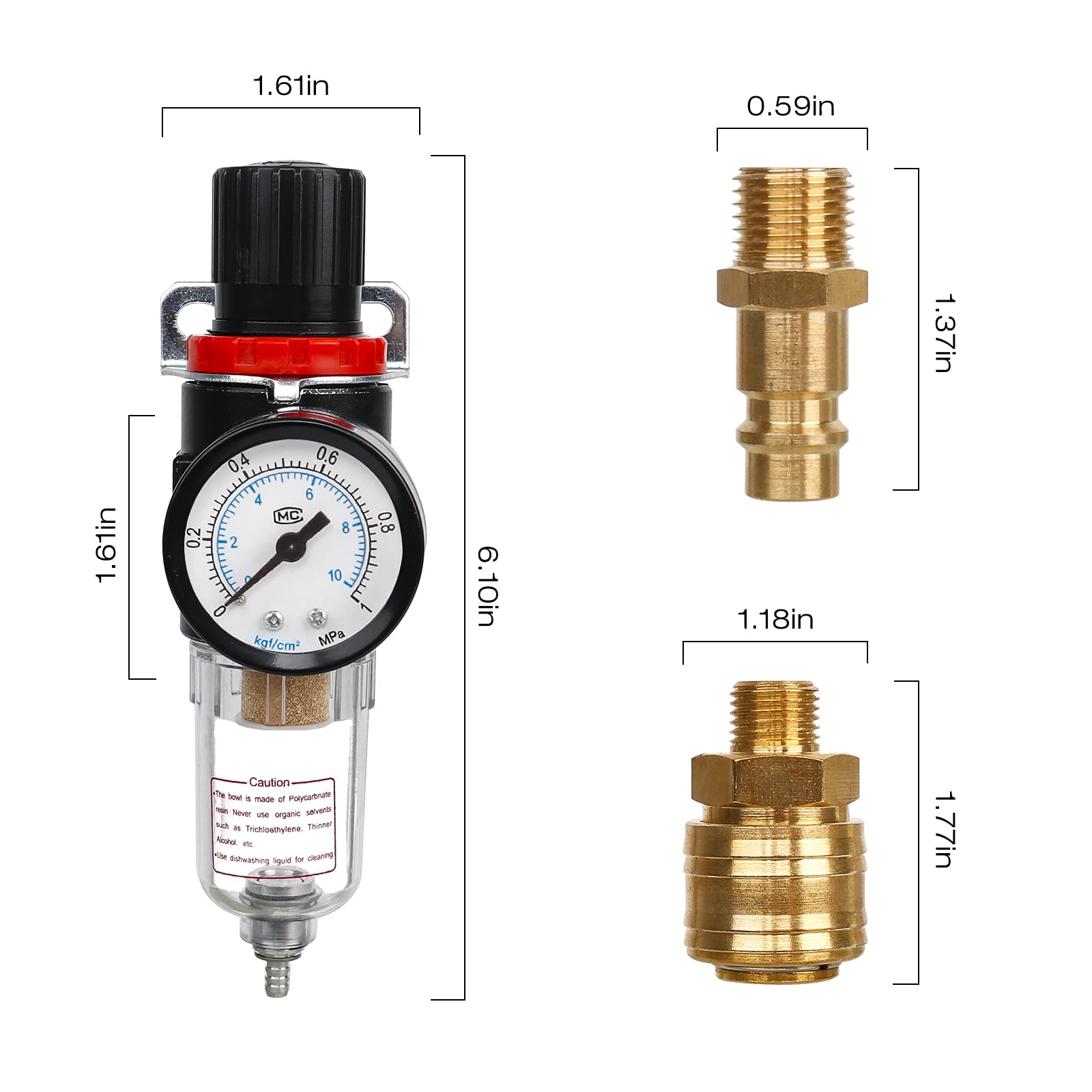 Regolatore Di Pressione Aria Con Filtro - BSP 1/2 Per Compressori, Con Manometro - Foto 5