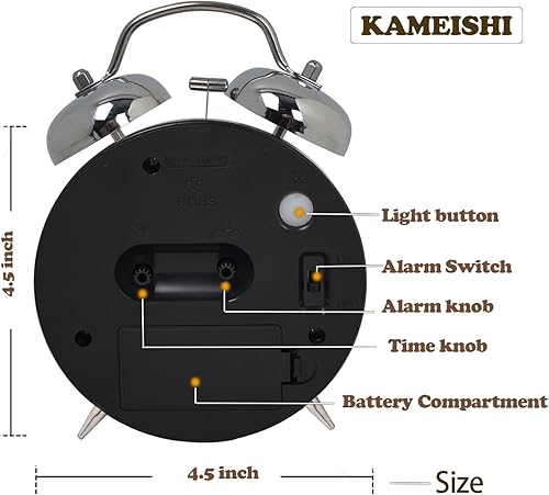 Miniatura 7 de KAMEISHI Loud Alarm Clock for Heavy Sleepers Adults, Retro 4.5 Inches Twin Bell Battery Operated Analog Kids Desk Clocks for Bedrooms Bedside (Blue)