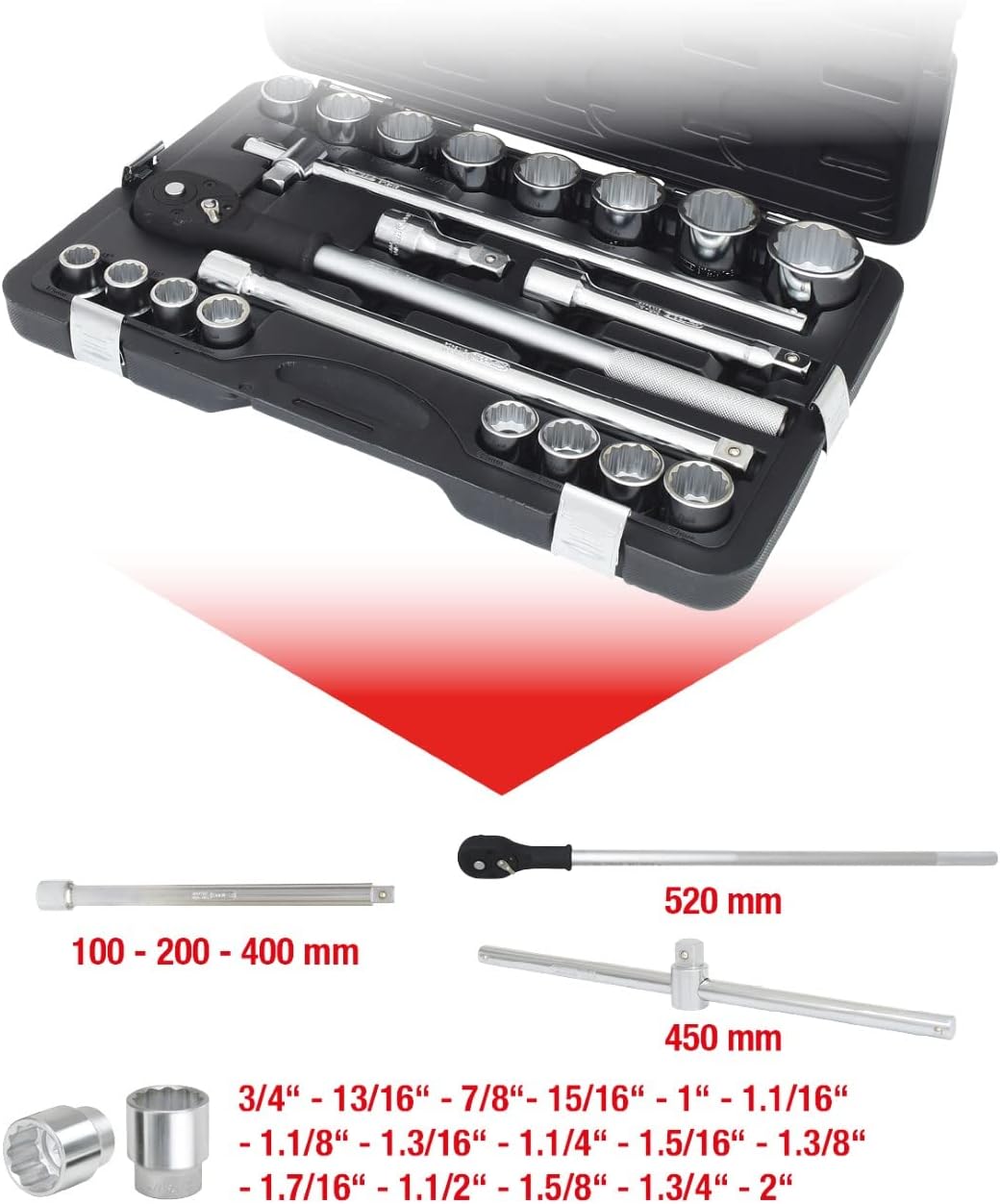 3/4" Socket set, 21 pcs 12 point