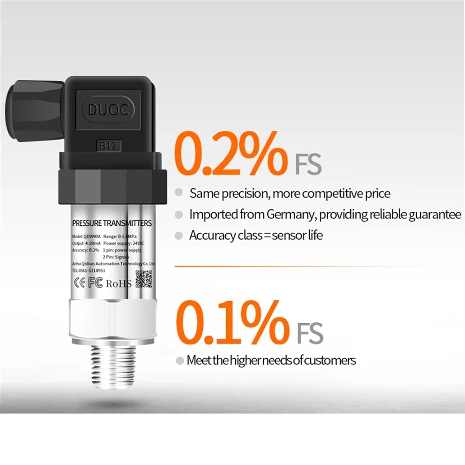 4-20mA Pressure Transmitter 0-10bar 0-4bar 0-50bar M20*1.5 Pressure Sensor Transducer 0-10V 0-5V RS485 Pressure Transmitter(Output RS485,0-200bar)