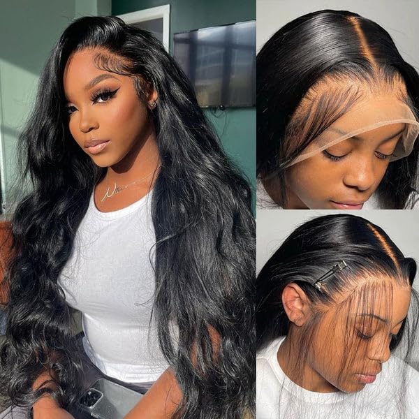13x5 HD Lace Front Wigs Human Hair Pre Plucked Body Wave Wigs for Women 180% Density 13x5 Frontal Human Hair Bleached Knots with Baby Hair 34inch