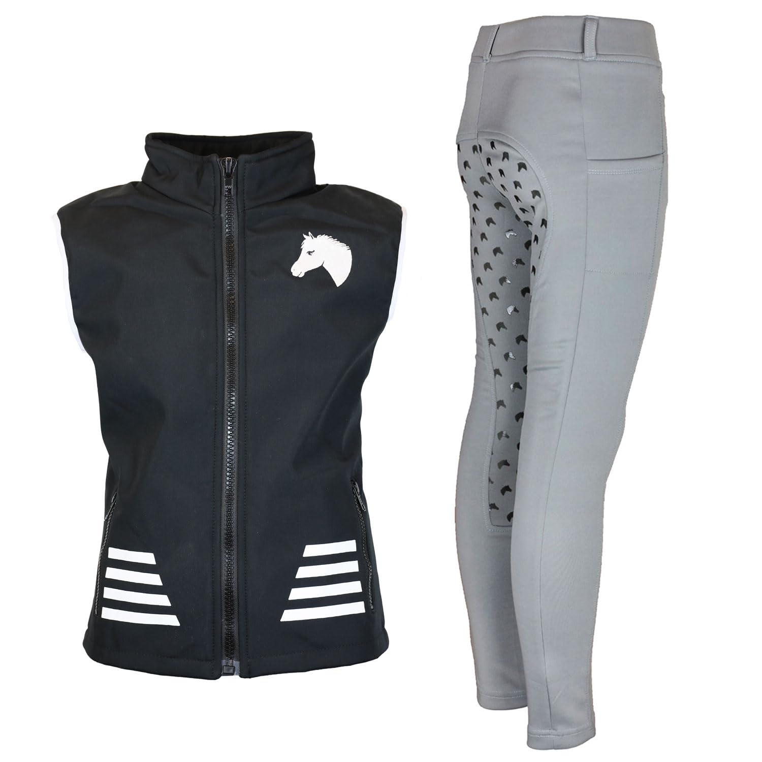 Reitset Kinder Softshell Reitweste Juli schwarz mit Reitlegging Hanni hellgrau