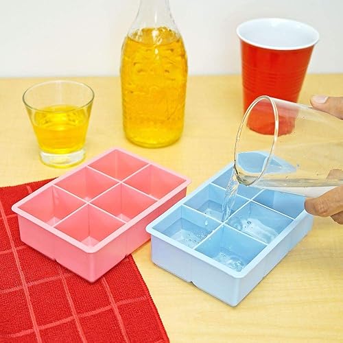 Miniatura 4 de Juego de 2 bandejas cuadradas para cubitos de hielo, utensilios de cocina rosa y azul, para hacer cubos de hielo grandes