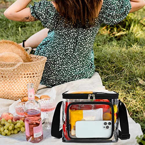 Flowfly Stadium Approved Clear Insulated Reusable Lunch Bag Adult Large Lunch Box For Women And Men With Adjustable Shoulder Strap,Front Zipper Pocket And Dual Large Mesh Side Pockets,Clear #TOP6