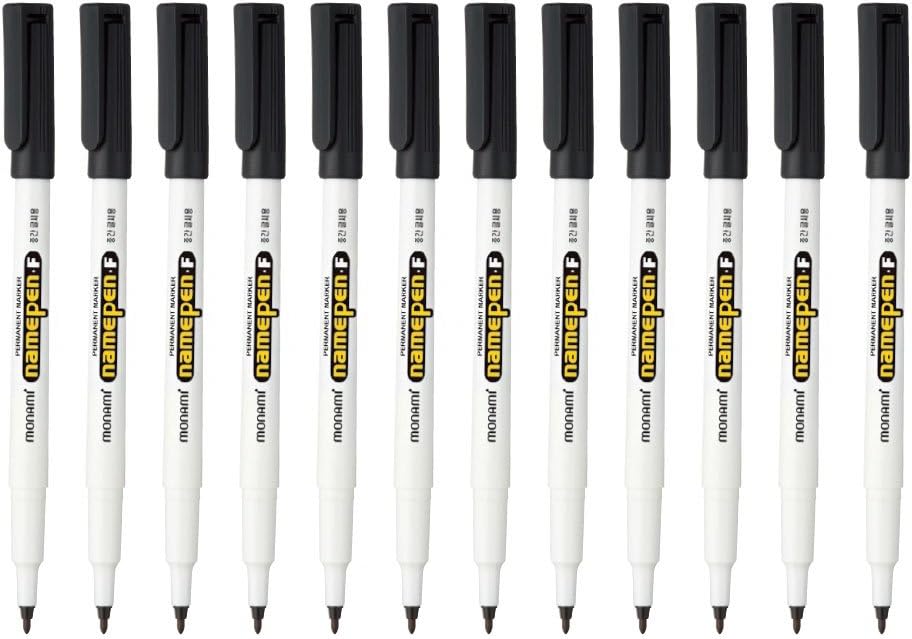Monami Name Pen F Medium Point Permanent Marker Oil-based Pen Black (Pack of 12 Markers) …
