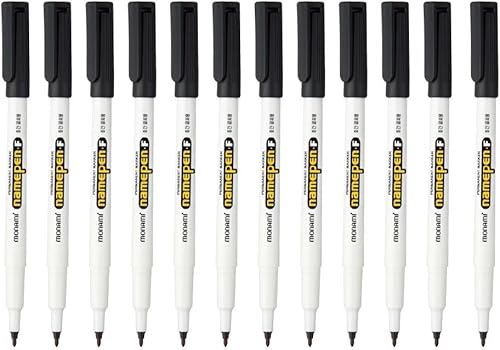 Monami Name Pen F - Marcador permanente de punta media, a base de aceite, color negro (paquete de 12 marcadores)
