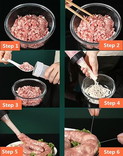 Miniatura 6 de Máquina manual de salchichas con embudo de intestino de cerdo y embudo de intestino de cordero, relleno de salchichas de carne, máquina de salami