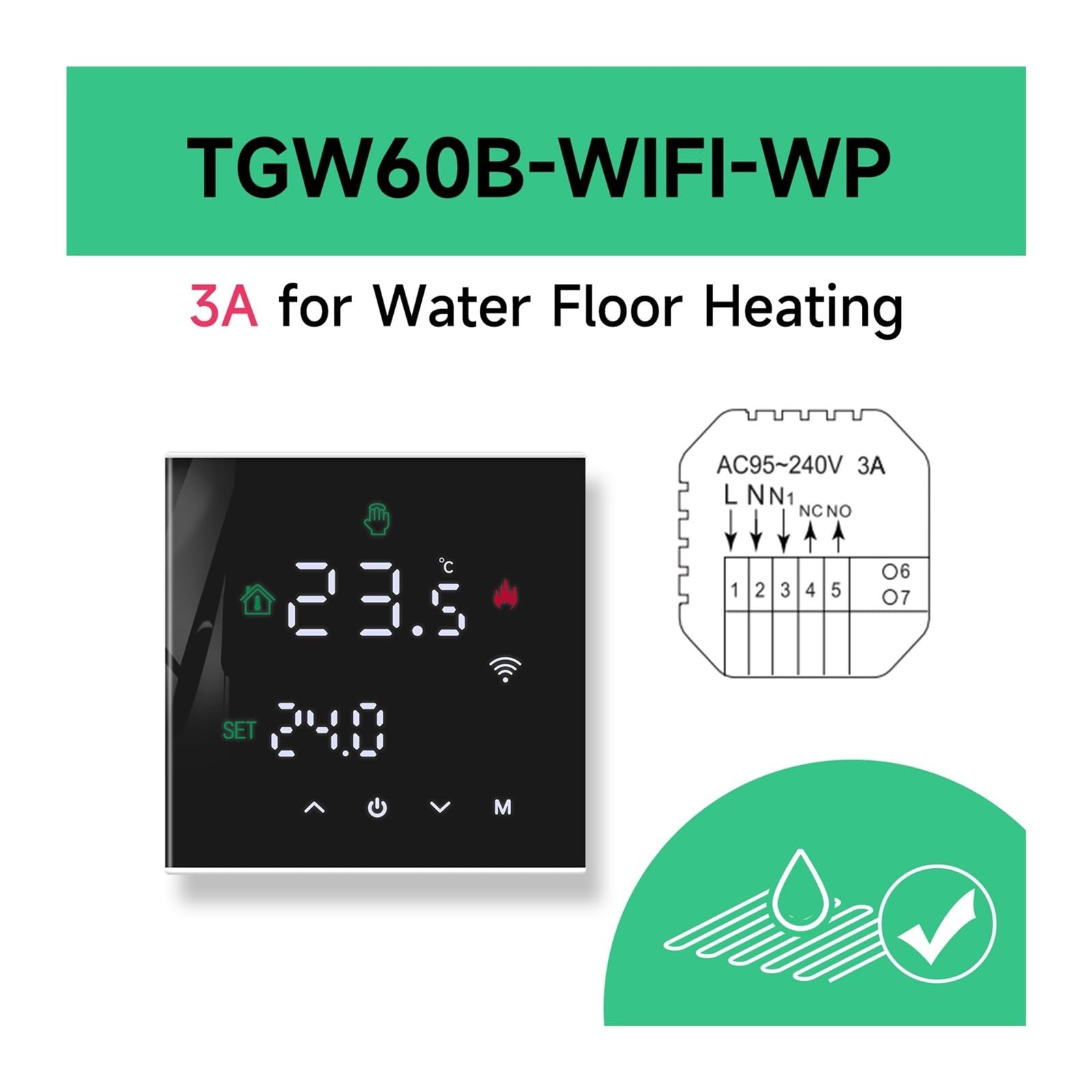 Inteligentny termostat, Tuya Smart Home Termoregulator, Ciepły Termostat Podłogowy Do Ogrzewania Elektrycznego Regulator Temperatury Kocioł Gazowy,dla domu(TGW60B-WIFI-WP)