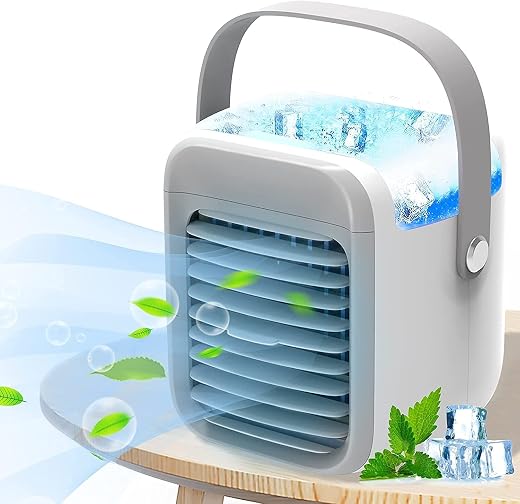 TOMVAES Small portable Air Conditioner, Rechargeable Evaporative Air Conditioner Fan with 3 Speeds 3 Colors,Cool down quic...
